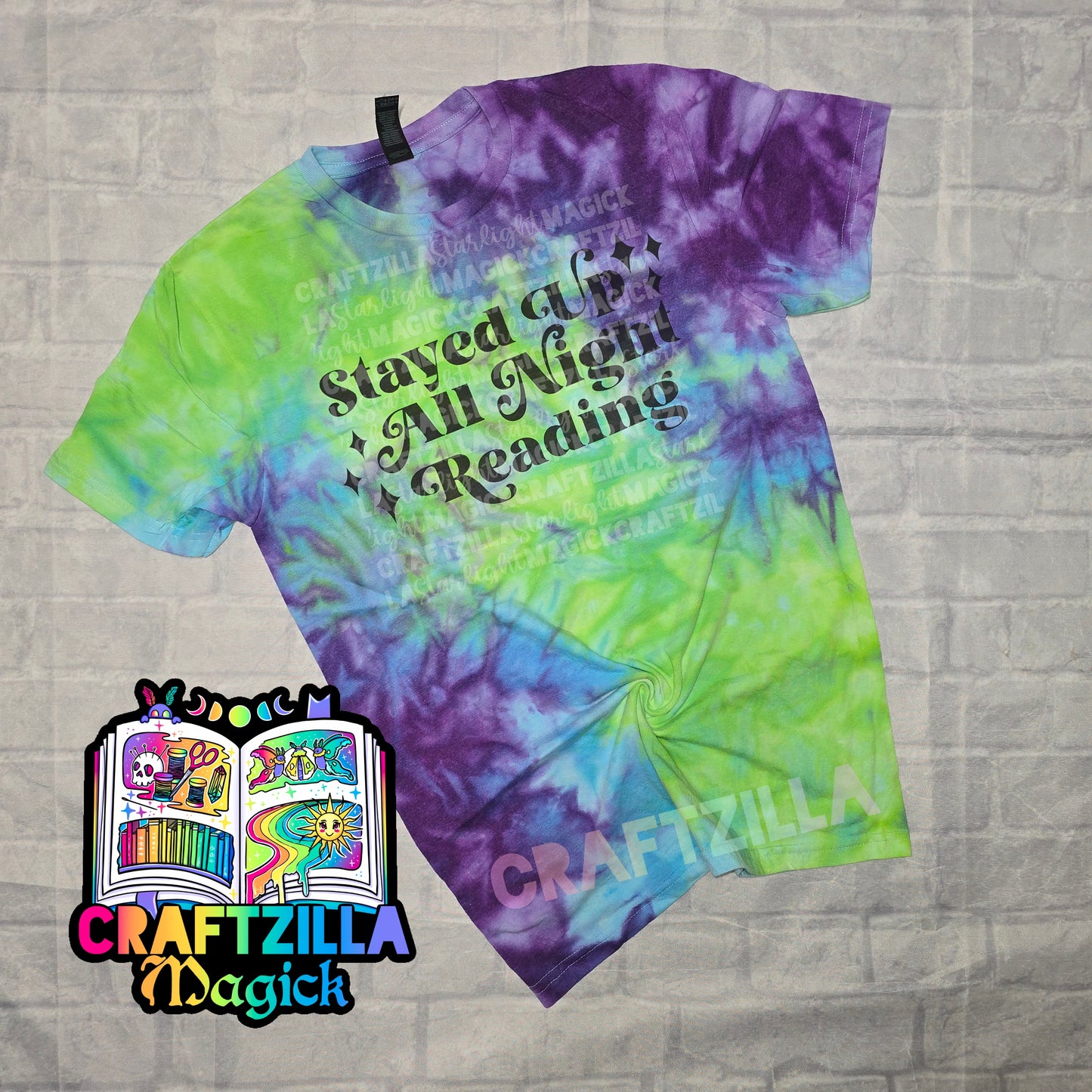 Small Stayed Up All Night Reading unisex dyed tee