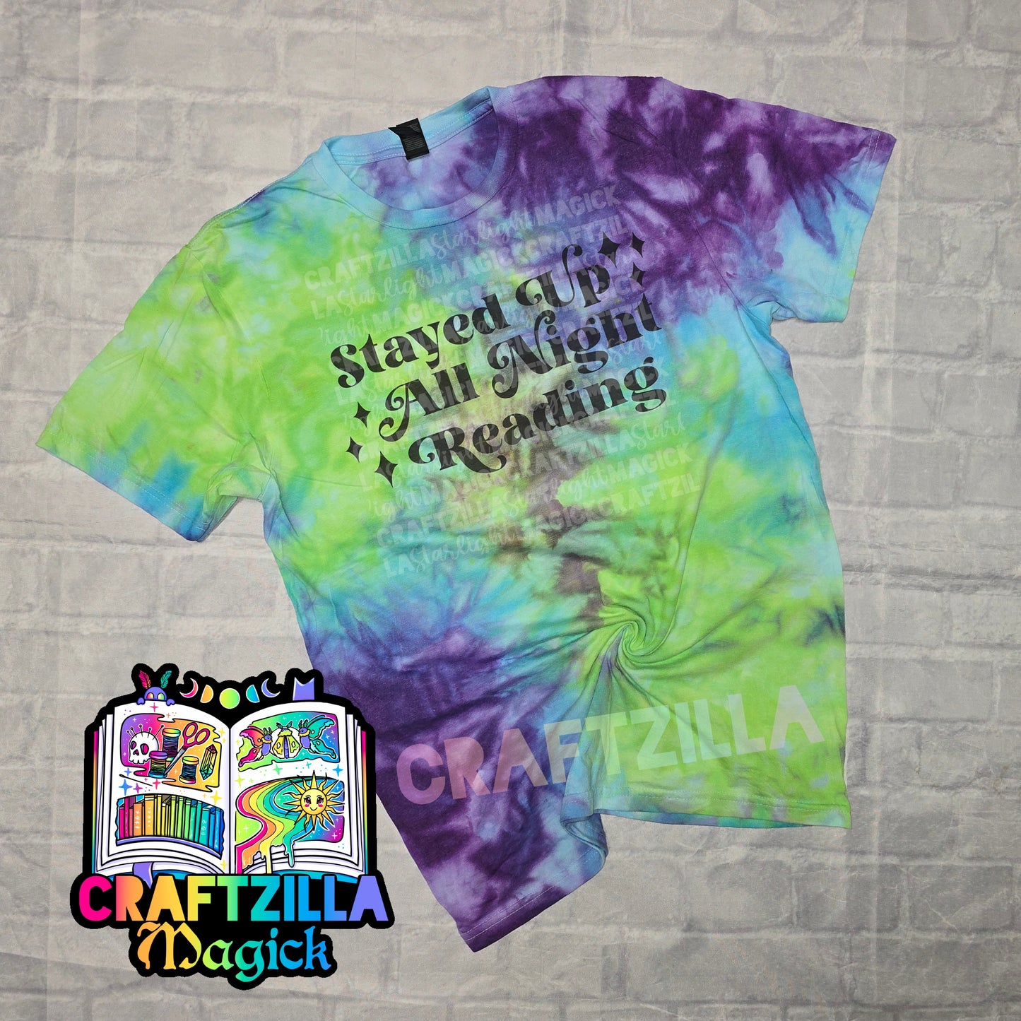 Medium Stayed Up All Night Reading unisex dyed tee