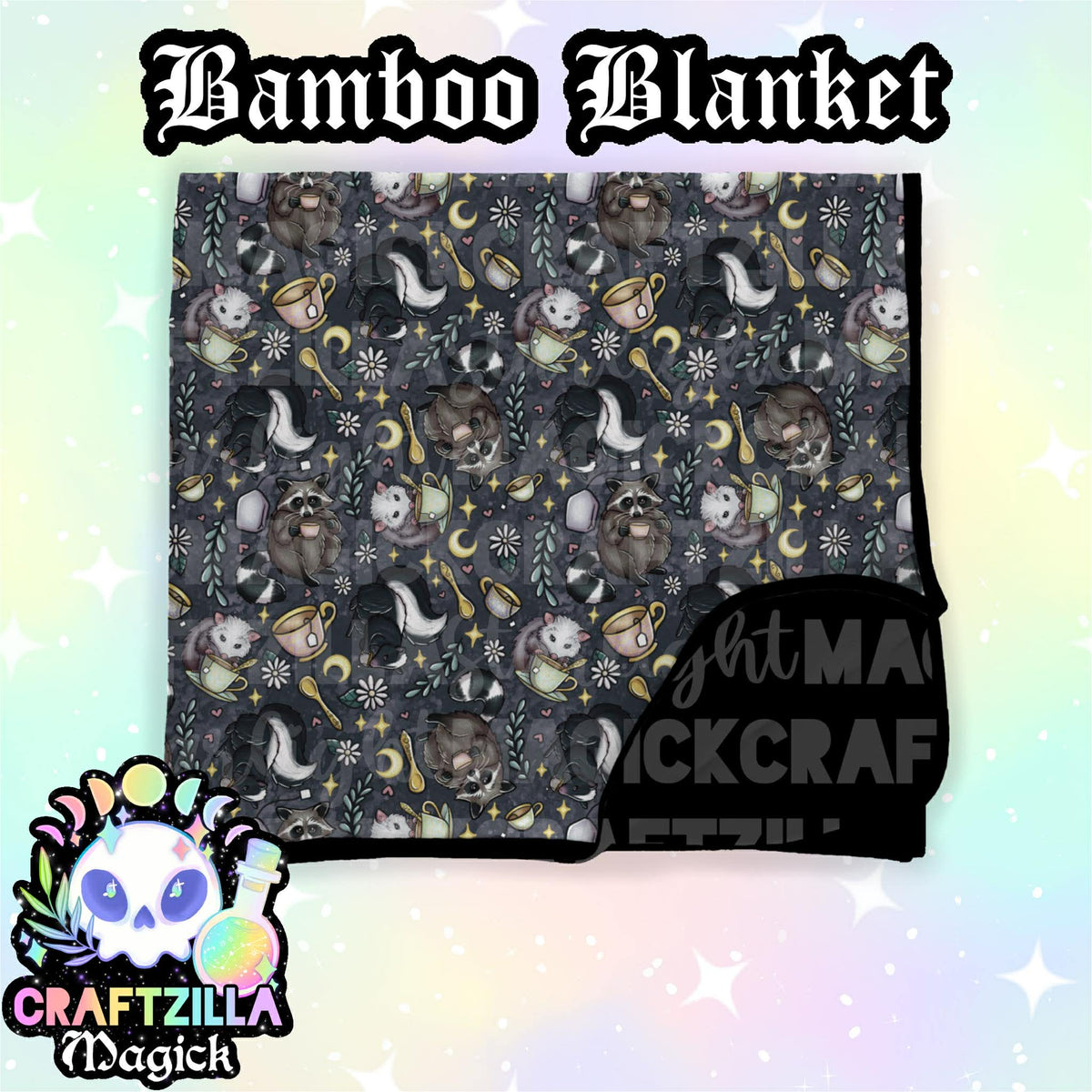 Charcoal Trashy Teas bamboo blanket 50x50 RTS