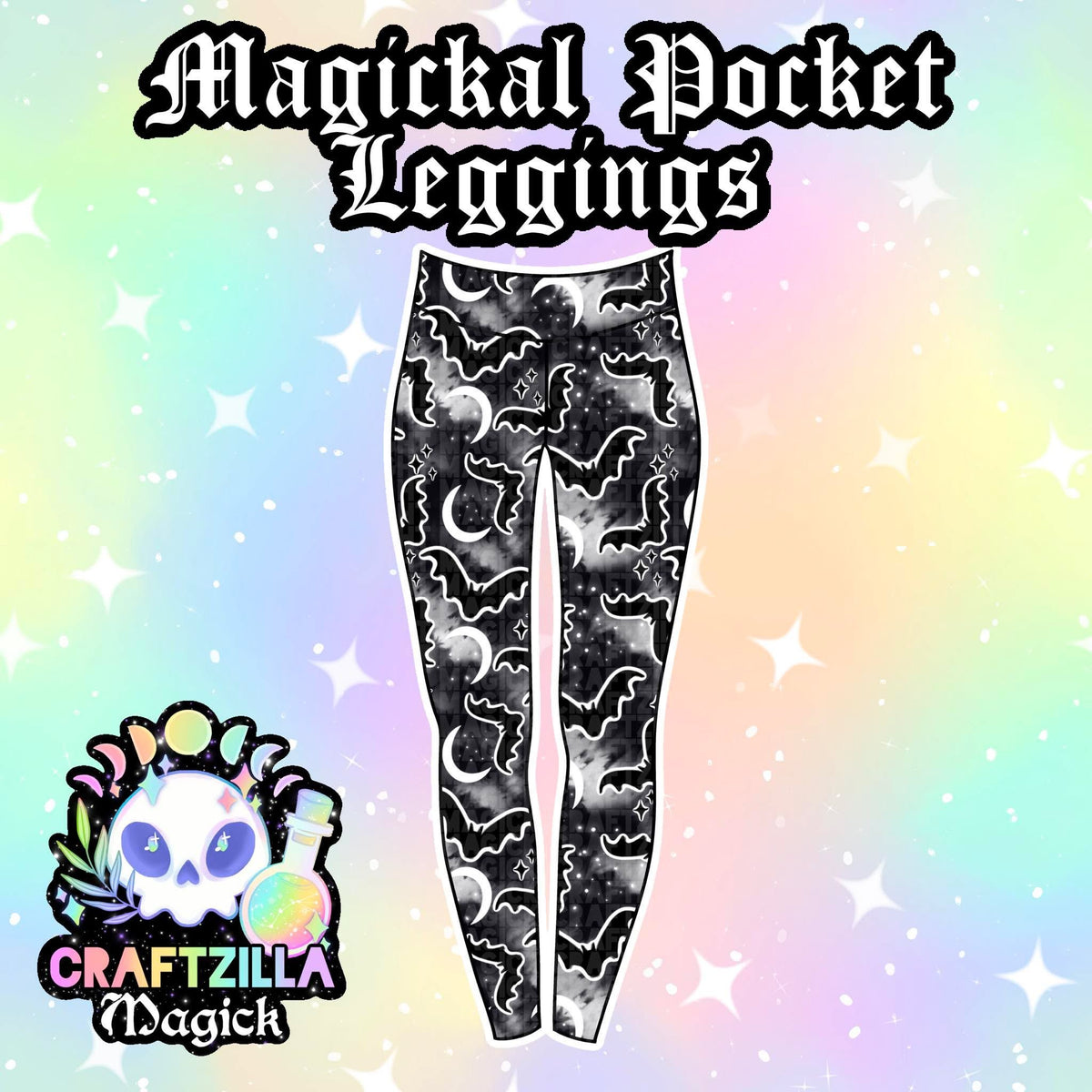 RTS Monochrome Bats Magickal Pocket Leggings