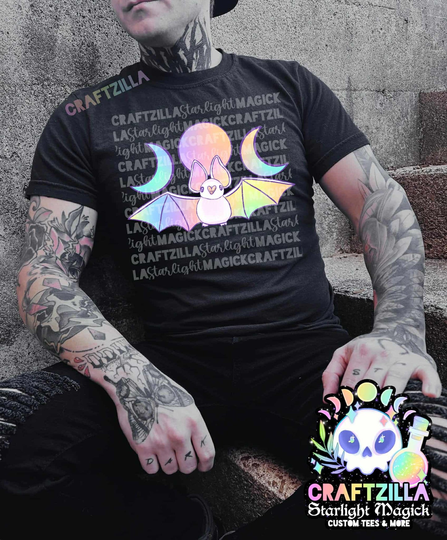 Pastel Bat Tee (solid black)