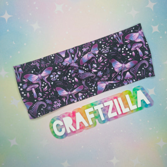 Twist Headband - purple luna moths