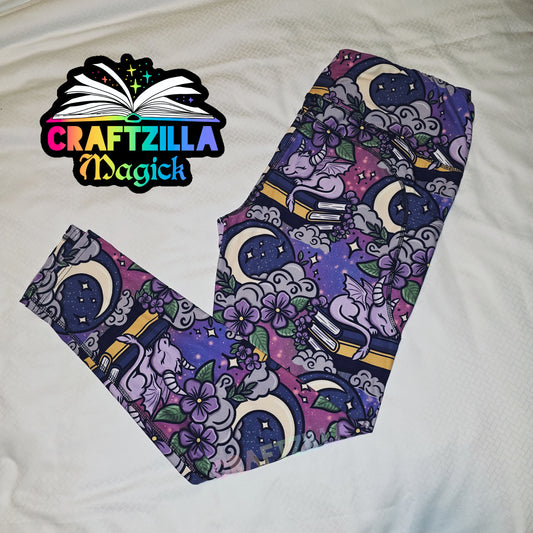 Purple Sleepy Dragon Magickal Pocket Leggings (RTS)